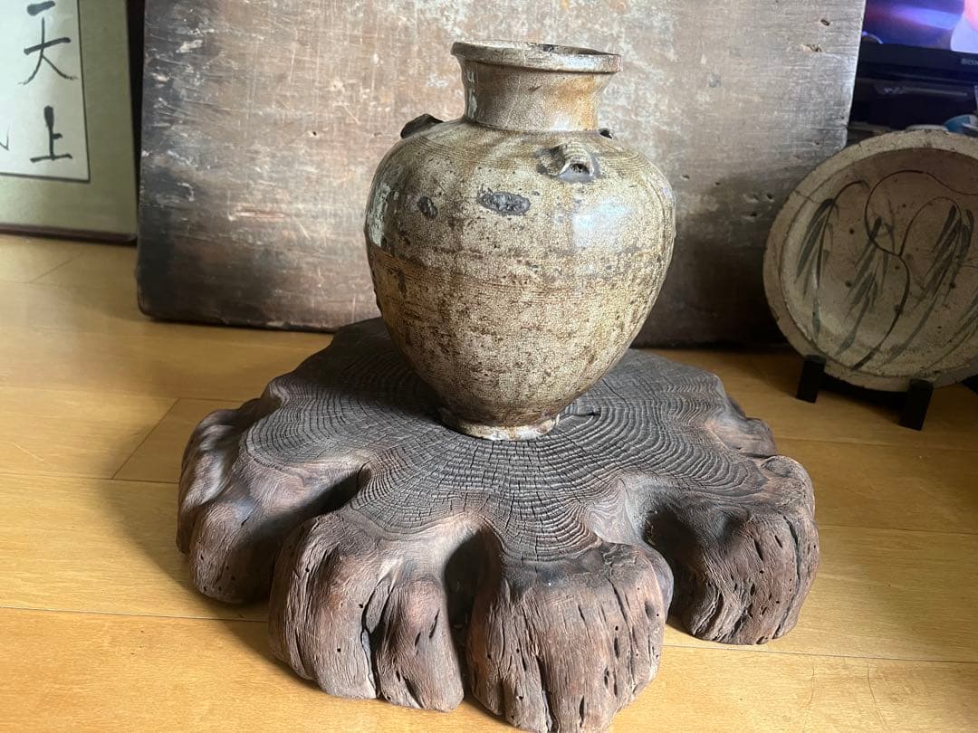 自然木 台座 盆栽 古陶磁 石仏 切株 木製 骨董 古美術