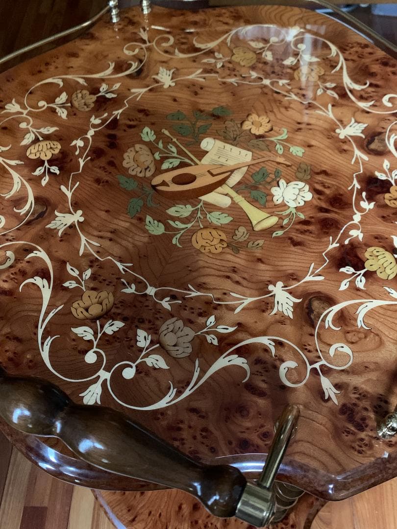 キッチンワゴン 木製 イタリア製 象嵌 高級 ワゴンテーブル ワインラック