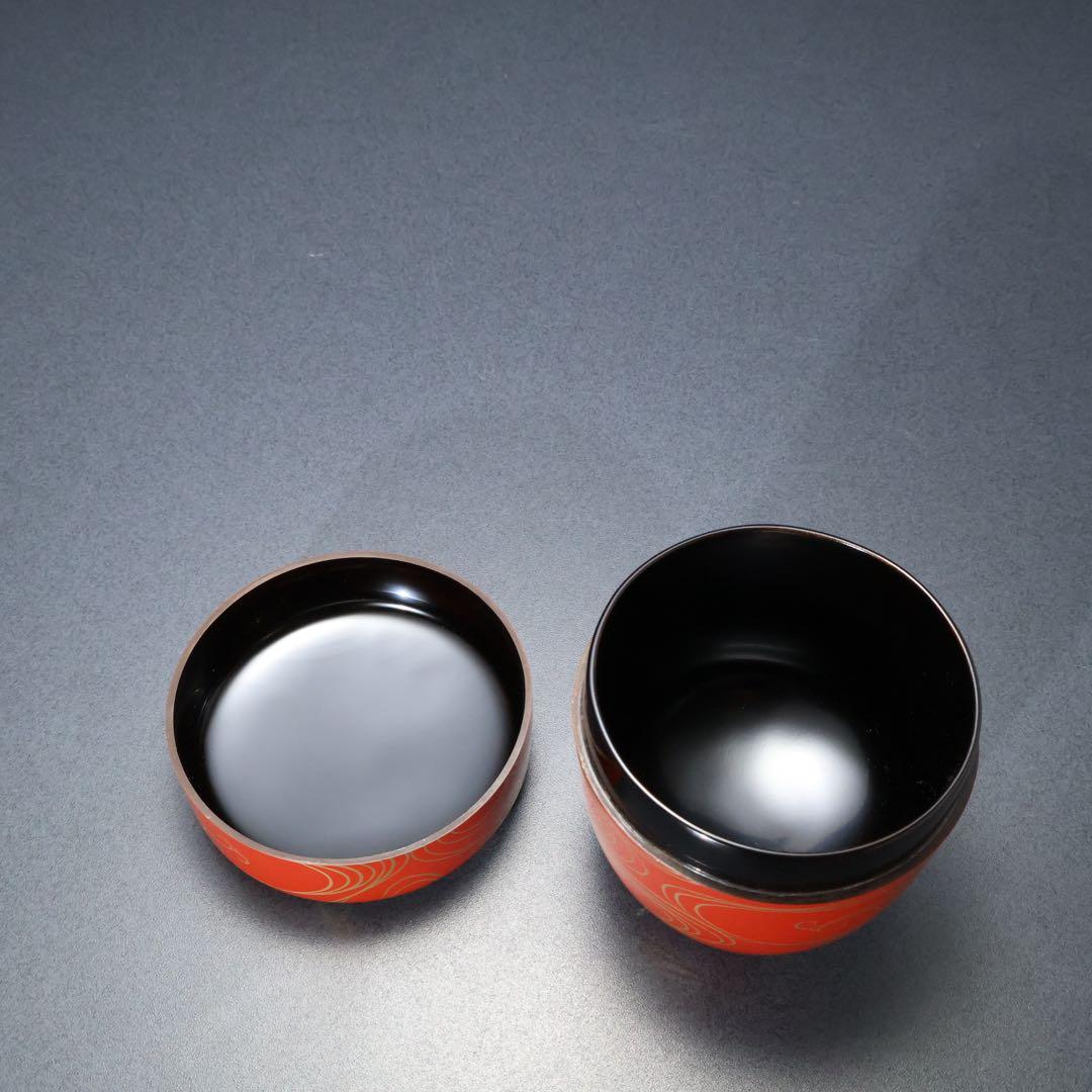 朱中棗　光琳波蒔絵　金蒔絵　岡本陽斎　共箱　R1418お3
