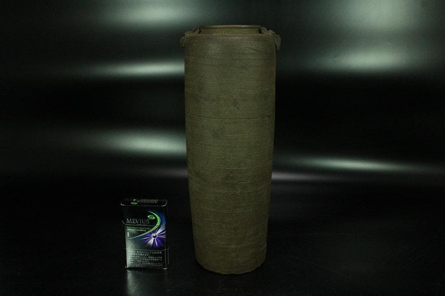 古美術 茶道具 南蛮写 花生 九郎 刻銘 高30.5cm(XA783)