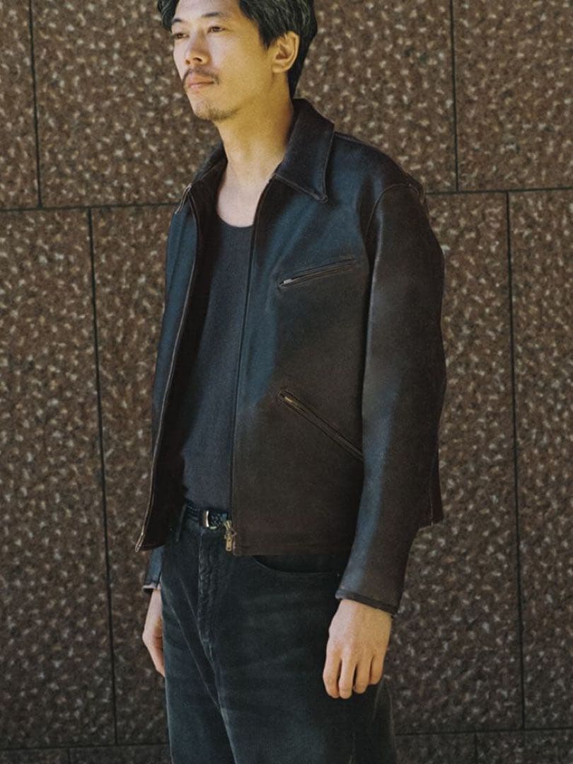 【新品未使用Sサイズ】VINTAGE WASHED LEATHER ZIP