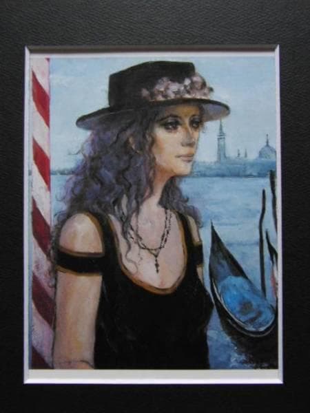 明野千秋、ゴンドラの詩、希少な画集より、新品高級額・額装付、状態良好