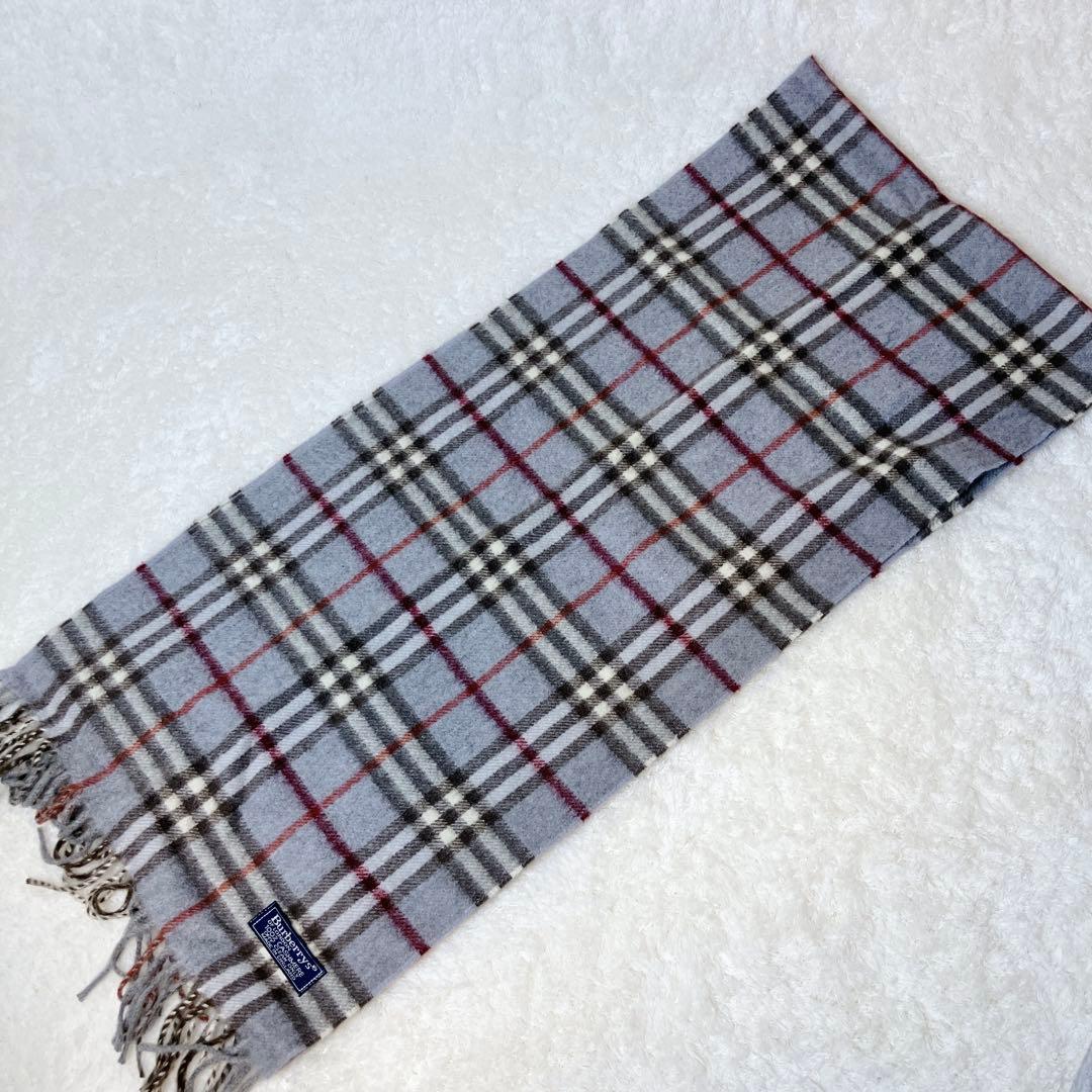 【美品】BURBERRY マフラー カシミヤ100% ノバチェック ライトブルー