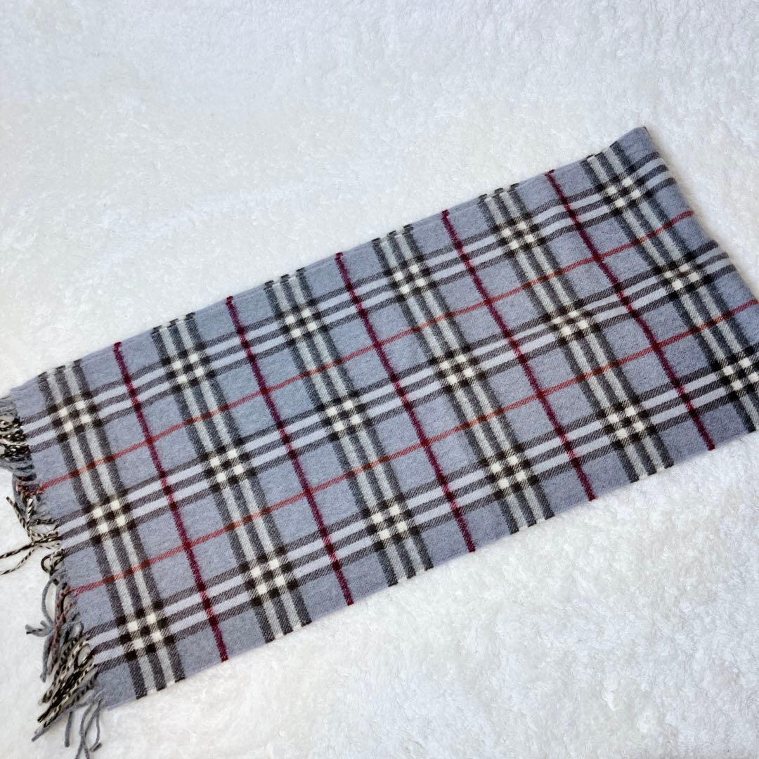 【美品】BURBERRY マフラー カシミヤ100% ノバチェック ライトブルー
