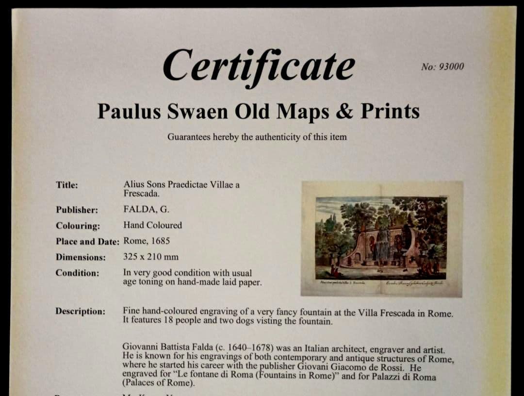 額装品　古典版画　1685年　FALDA 「Villa Frescada」ローマ