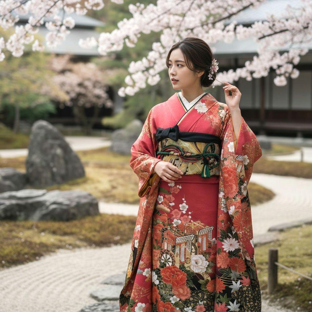 大特価SALE☆振袖フルセット(7点)・成人式・小柄な方向け・古典柄・金彩加工