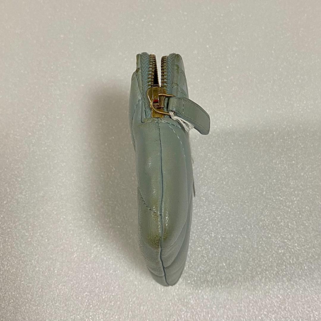 CHANEL シャネル ライトブルー ジッパー ケース 財布 キルティング