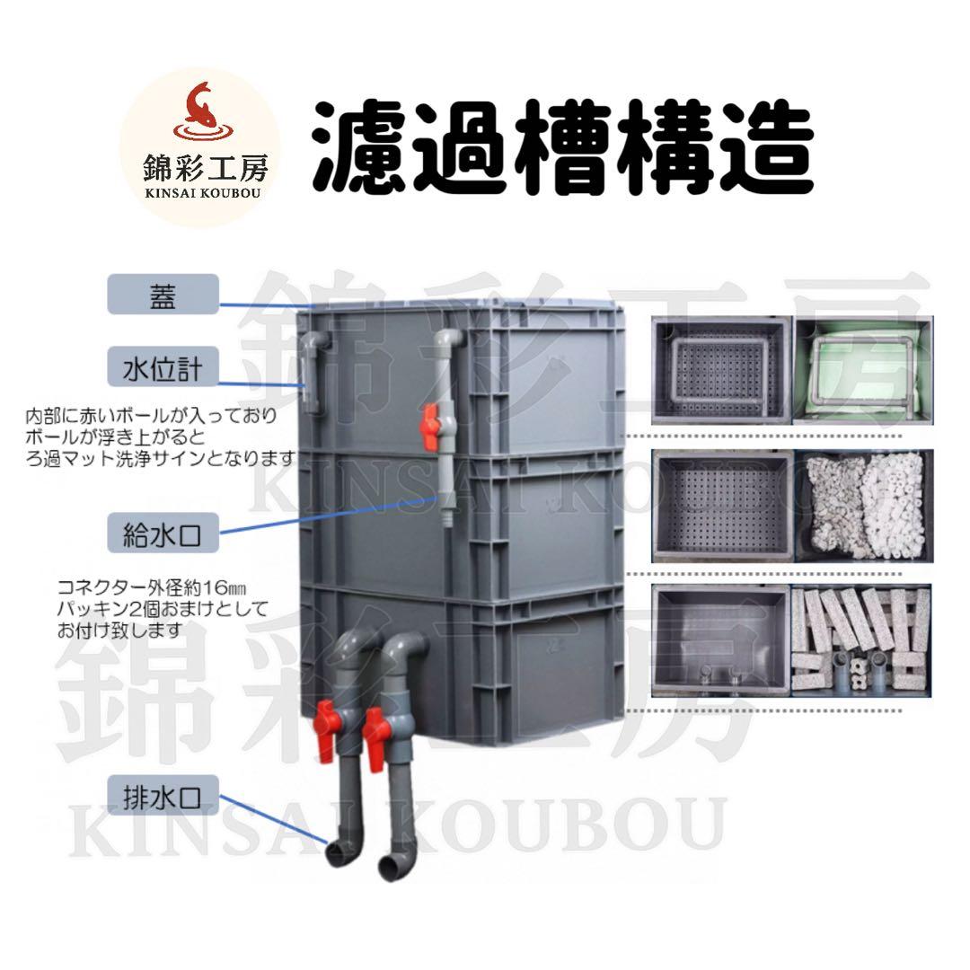 水中ポンプ付き　2種以上ろ材2段付き　水槽池ろ過フィルター　外部上部濾過器装置