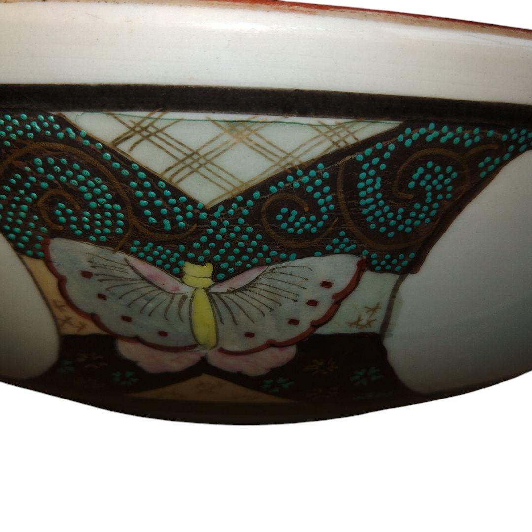 古九谷焼　武者文　海浜楼閣図　 菊花雀文　一尺鉢　手書き　古美術