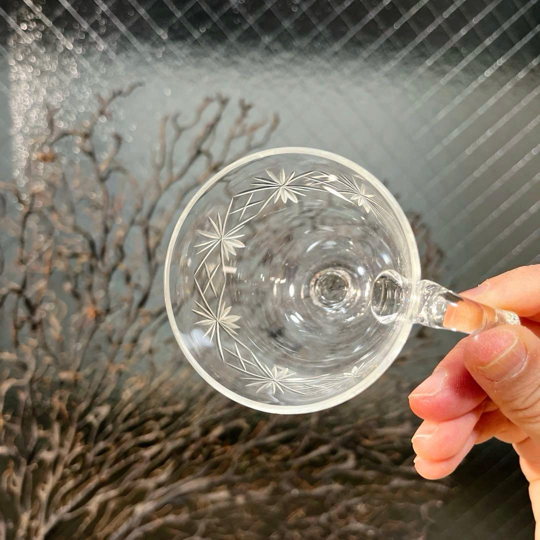 骨董　時代ガラス　ギヤマン　切子　耳付ききグラス　リキュールグラス　１客　ウラン