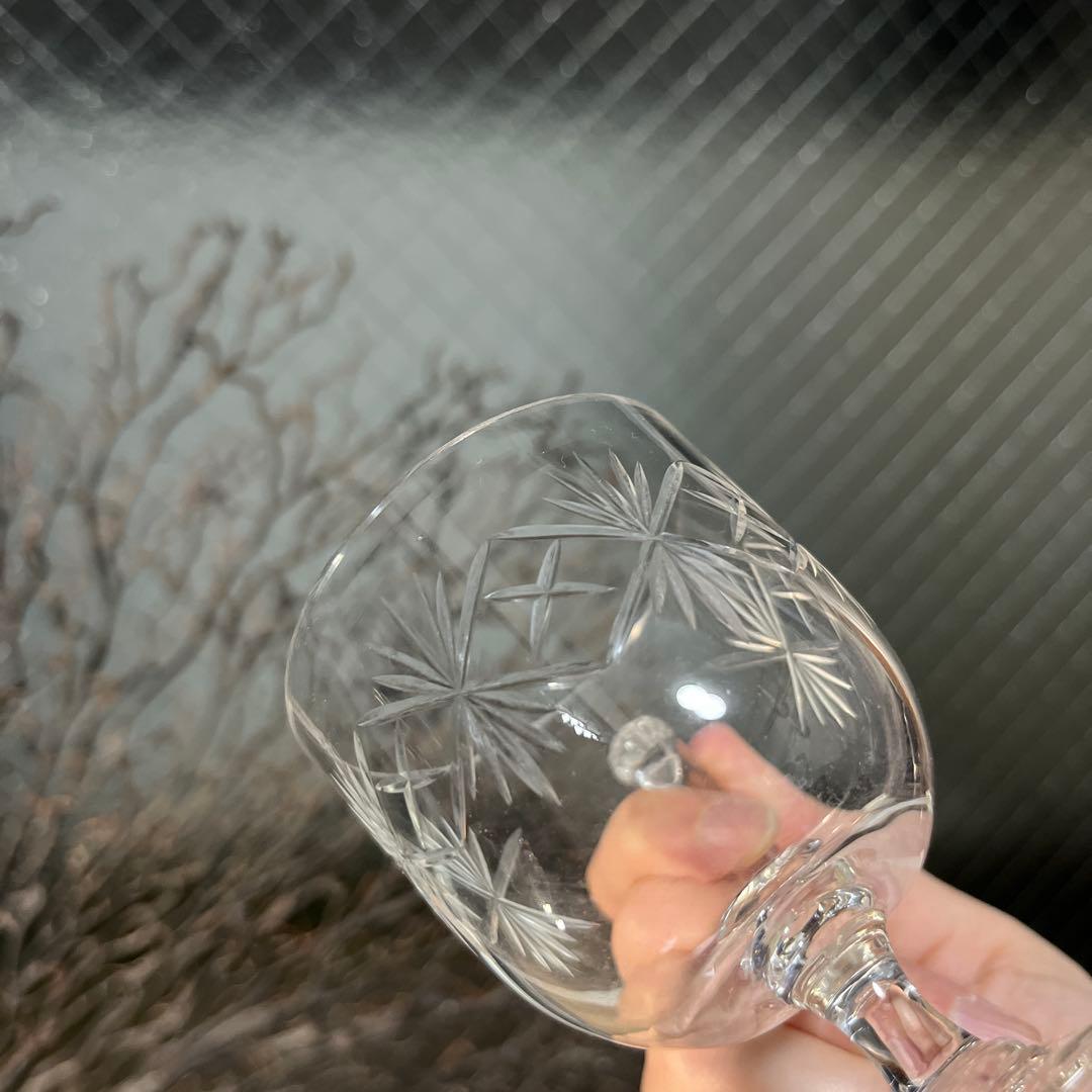 骨董　時代ガラス　ギヤマン　切子　耳付ききグラス　リキュールグラス　１客　ウラン