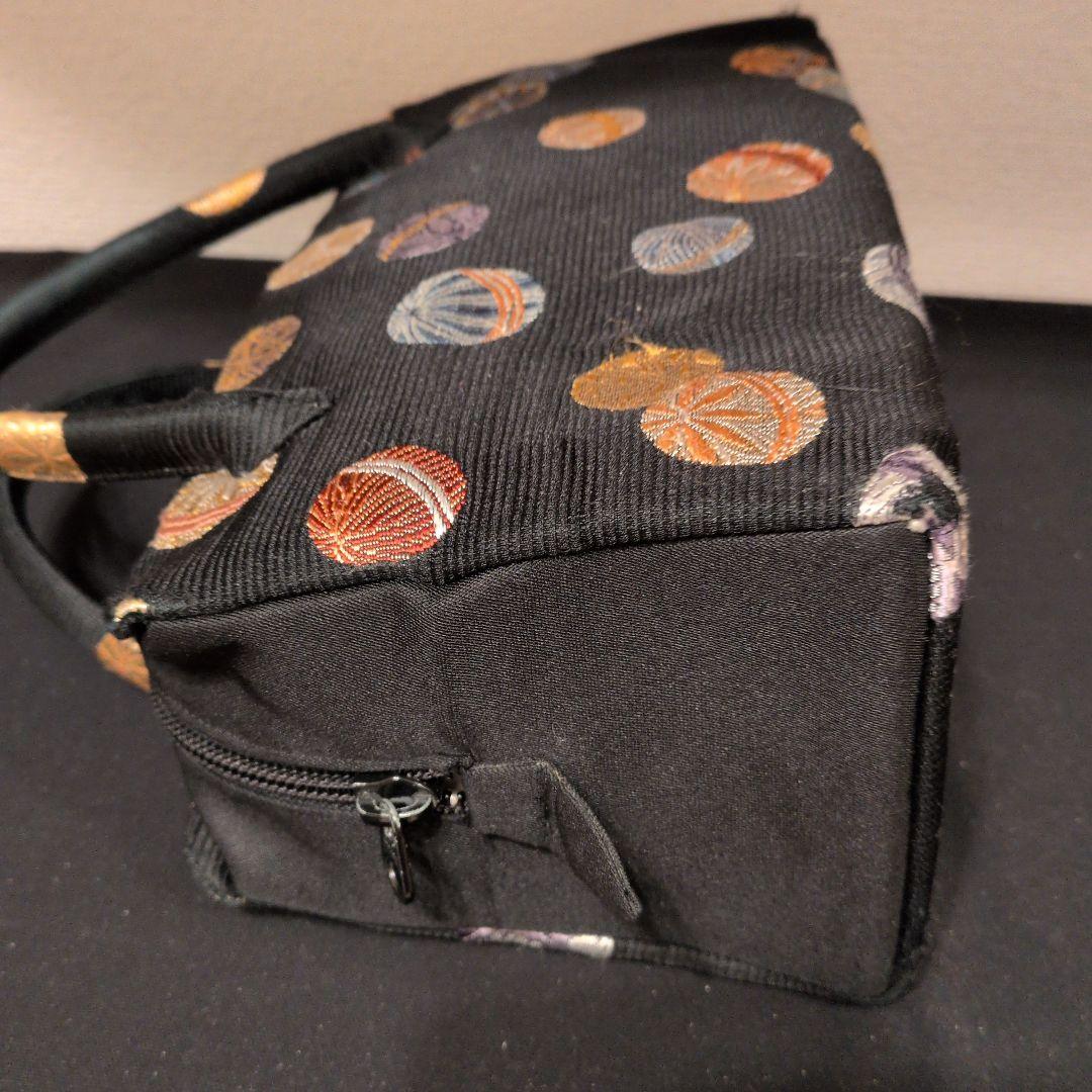和装用バッグ 黒 丸模様刺繍