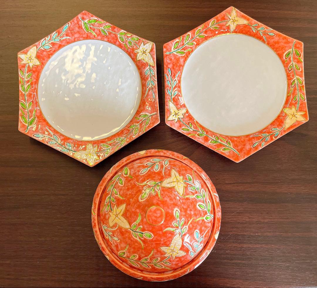 有田焼・陶器製菓子器（1個）六角皿（2枚）3点セット
