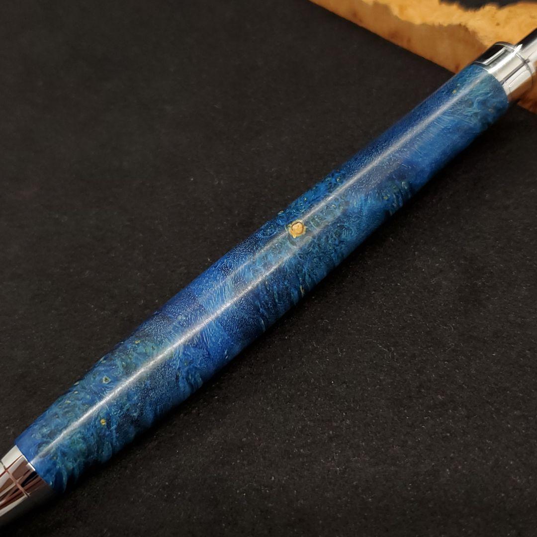 24Bハンドメイド木軸シャーペンスタビライズドウッド青