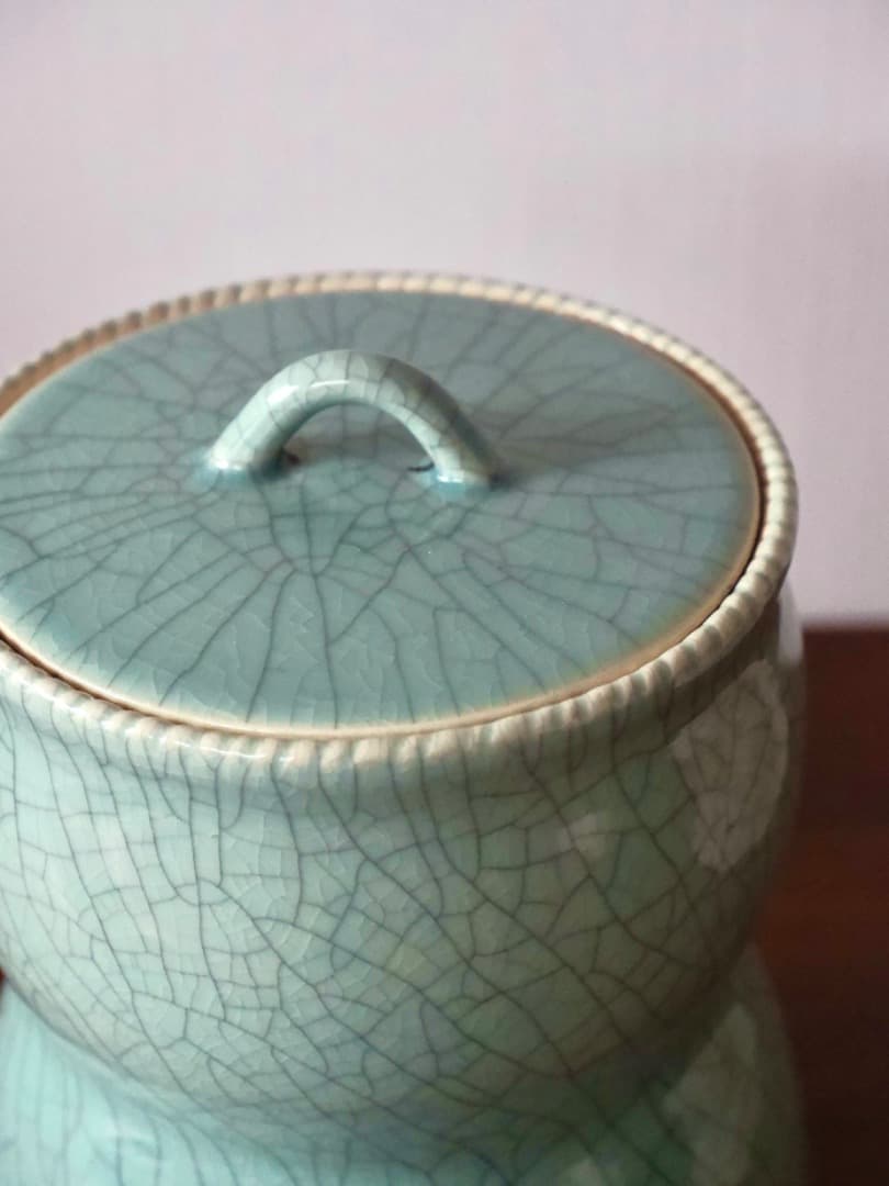 七官青磁　長水指　祥堂　茶道具　水指　箱付　Q2301