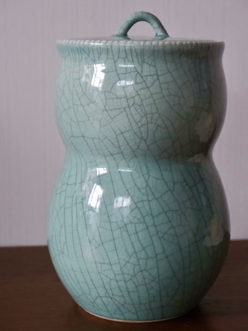 七官青磁　長水指　祥堂　茶道具　水指　箱付　Q2301