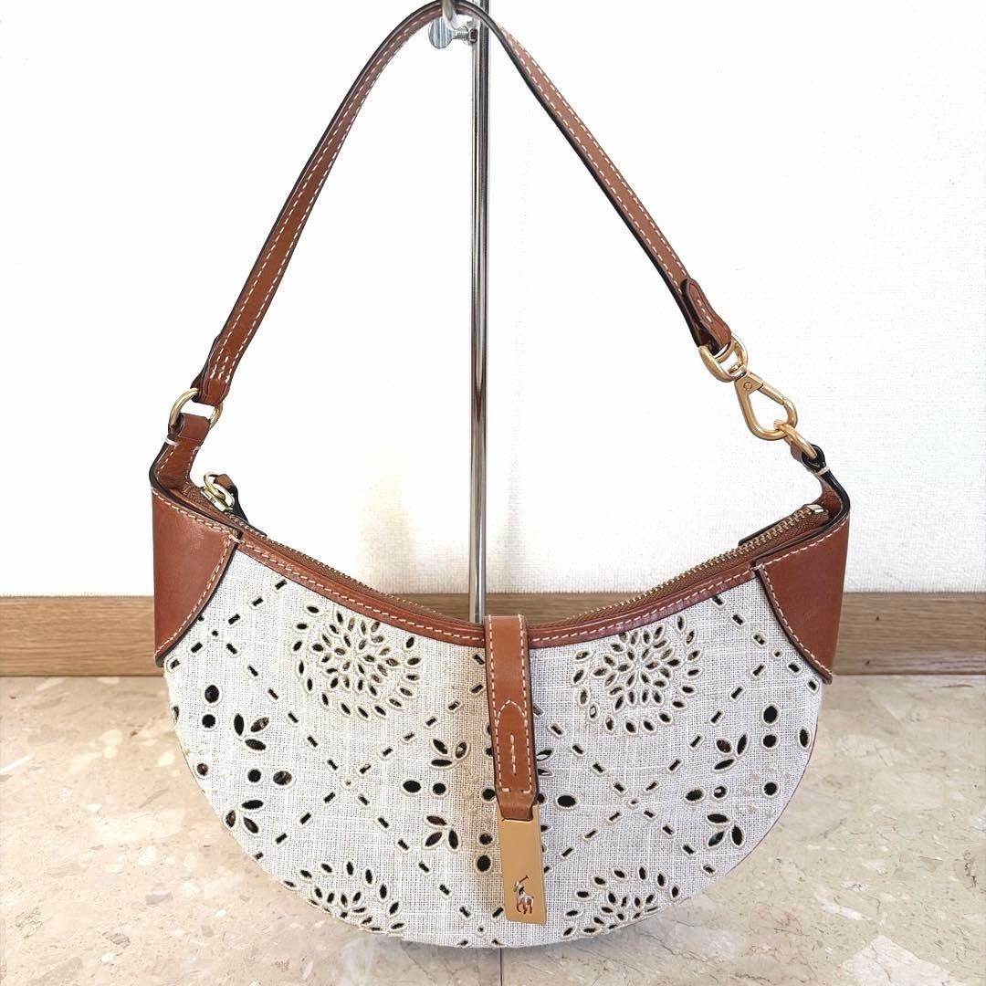 【ポロラルフローレン】美品✨リネン混 ID アイレット ワンショルダーバッグ