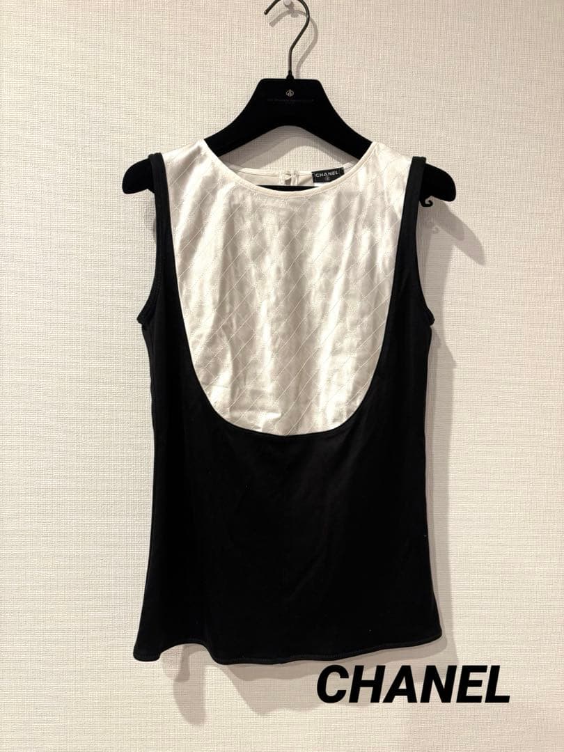 CHANEL 美品　ノースリーブ　トップス　パール　シルク100%