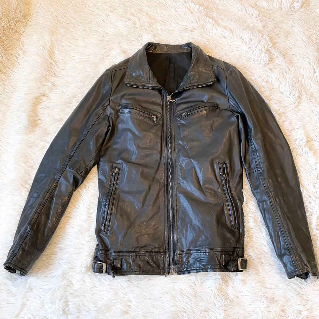 シェラック レザージャケット シングルライダース カウレザー ブラック 本革 L