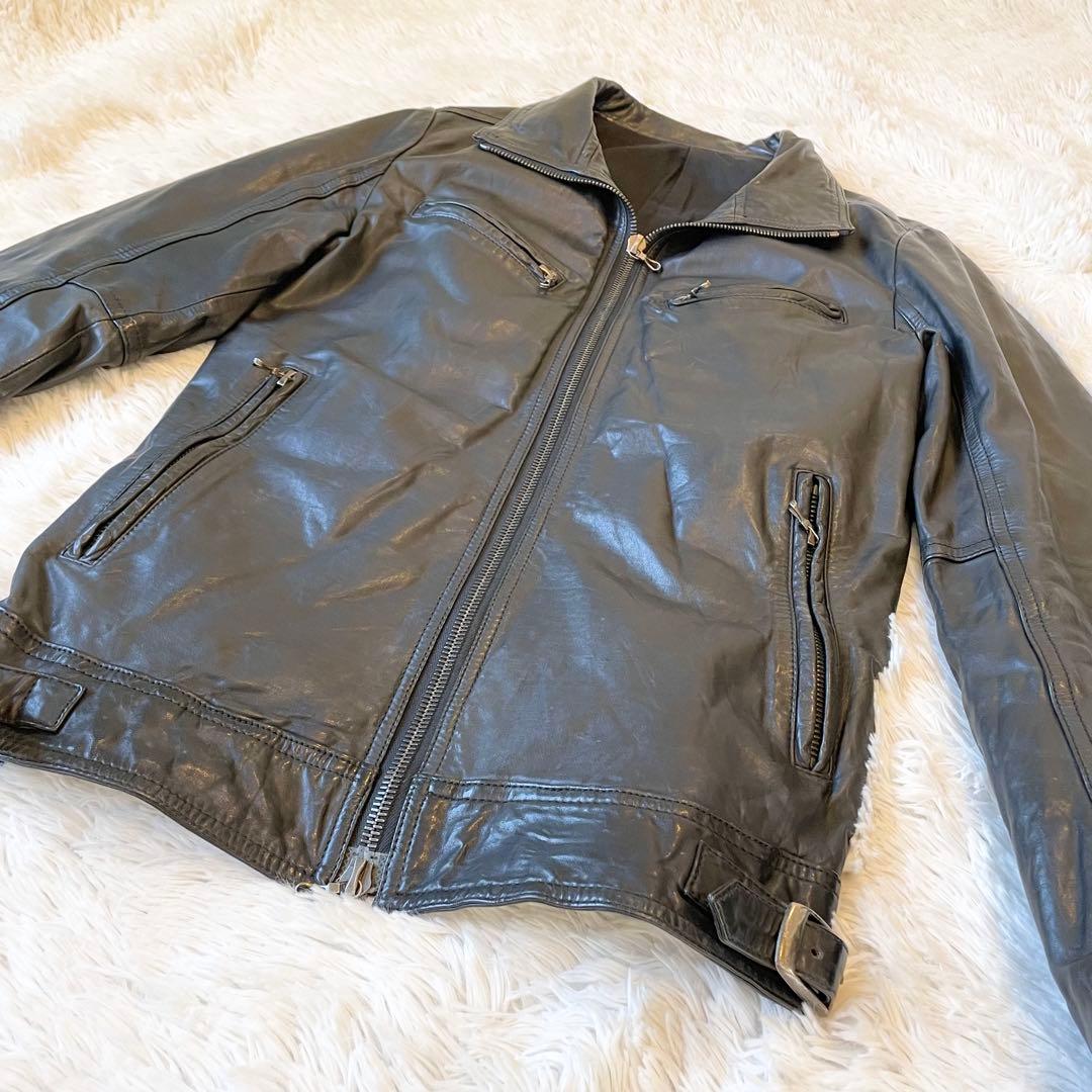 シェラック レザージャケット シングルライダース カウレザー ブラック 本革 L