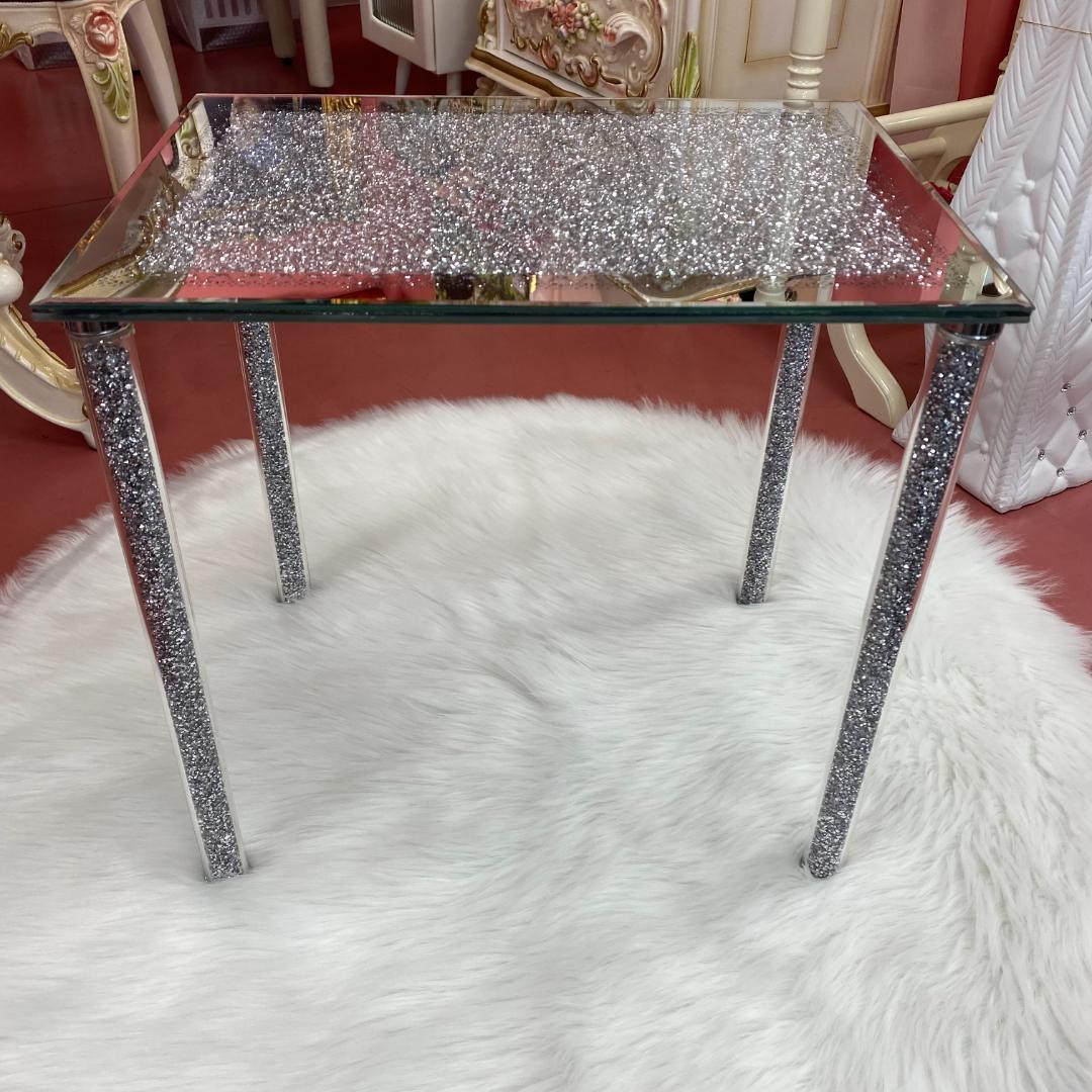 ガラス製 サイドテーブル キラキラ ミニテーブル 組立て式 おしゃれ 姫 長方形