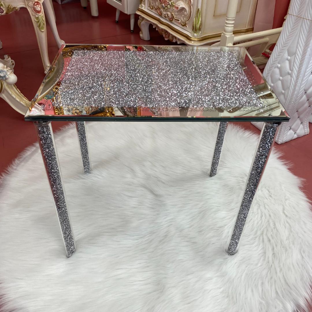 ガラス製 サイドテーブル キラキラ ミニテーブル 組立て式 おしゃれ 姫 長方形