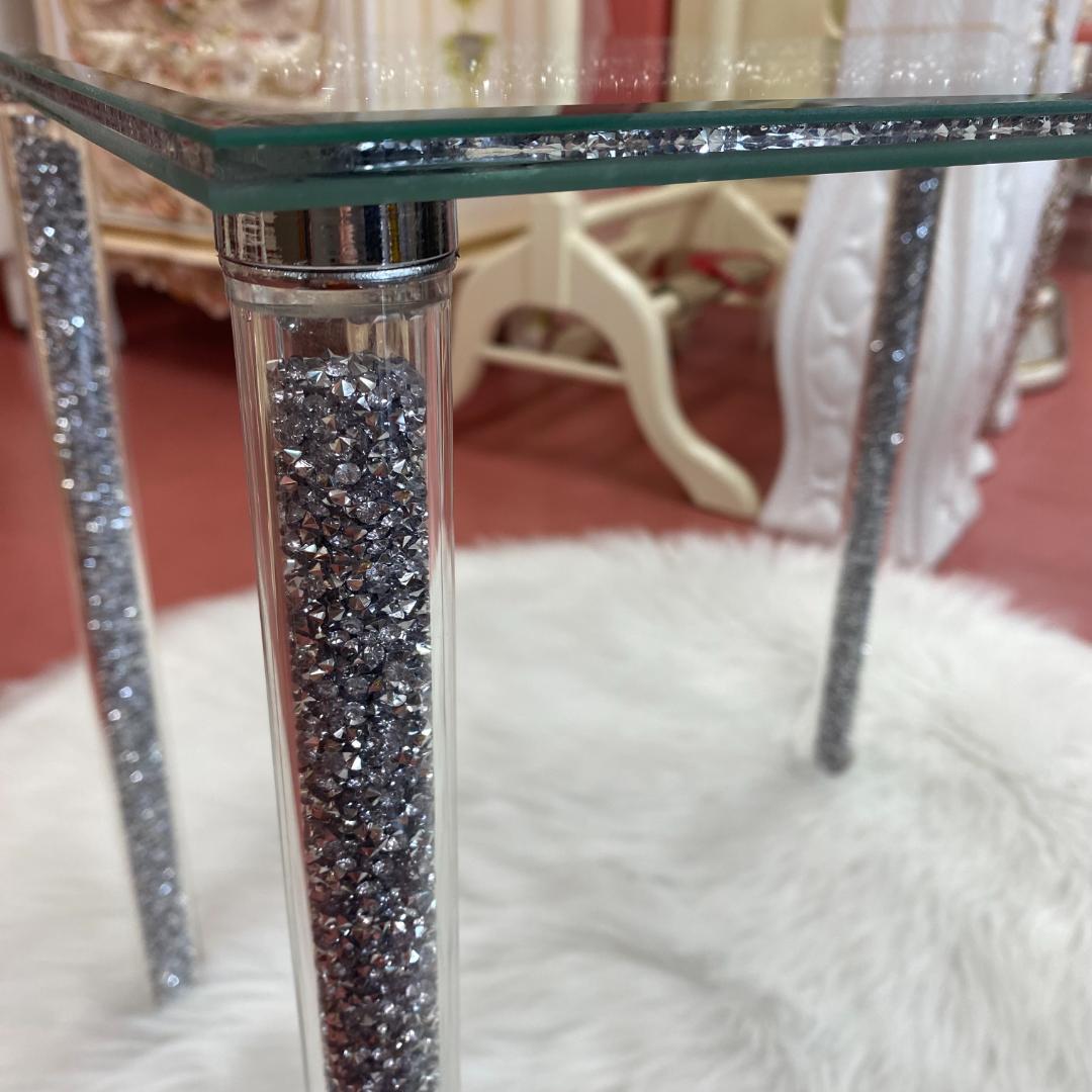 ガラス製 サイドテーブル キラキラ ミニテーブル 組立て式 おしゃれ 姫 長方形