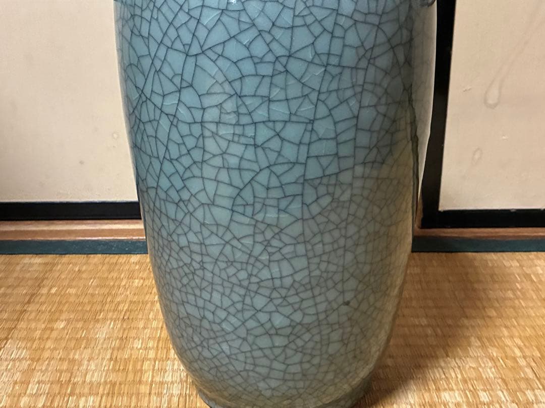 ひび割れ模様の青い花瓶 壺 花入 中国？