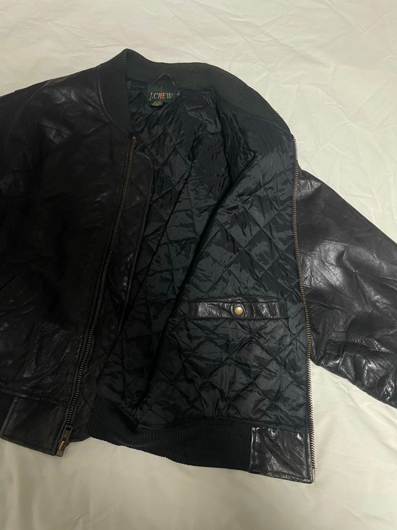 90s J.CREW leather jacket MA-1 type 巨人タグ
