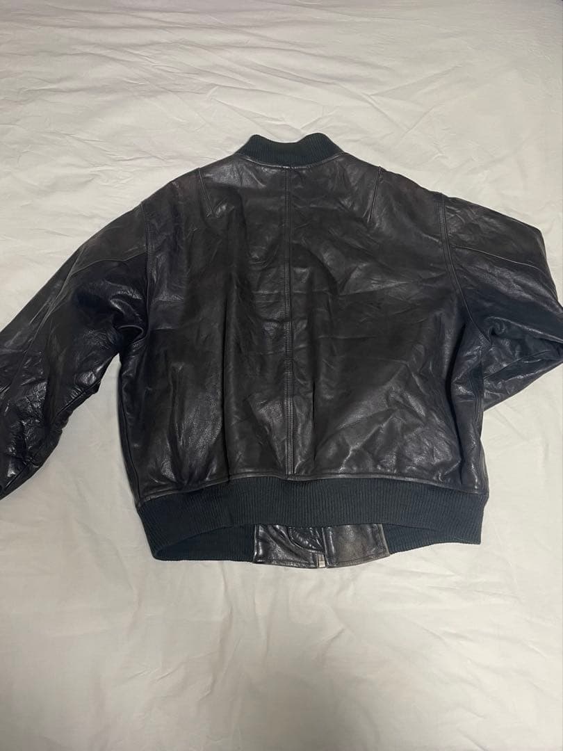 90s J.CREW leather jacket MA-1 type 巨人タグ