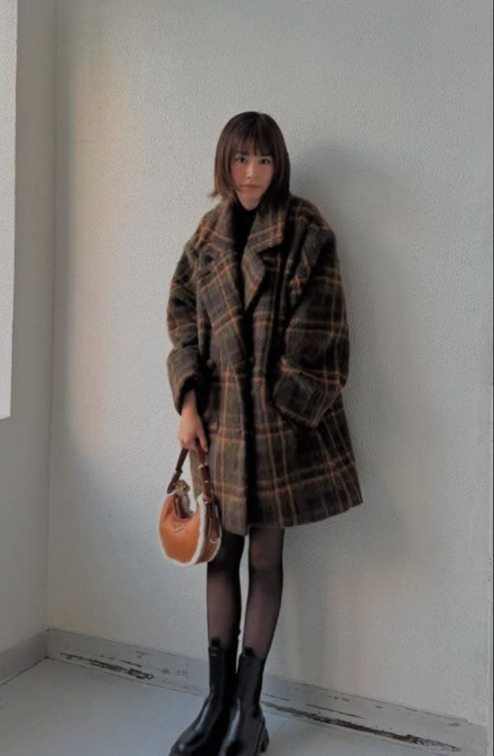 【AMERIVINTAGE】ADORABLE SHAGGY CHECK COAT