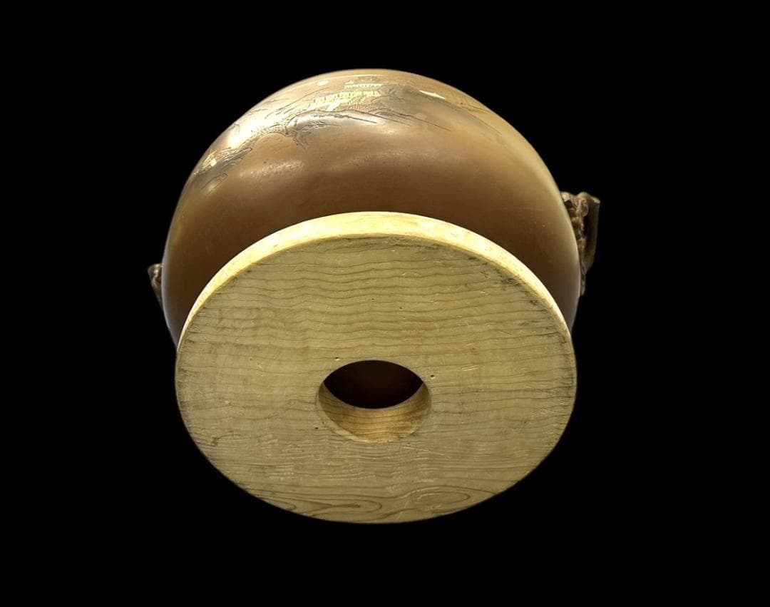 大きな 銅製 火鉢 象嵌 在銘 骨董 古玩 横幅-約53㎝ 高さ-約29㎝