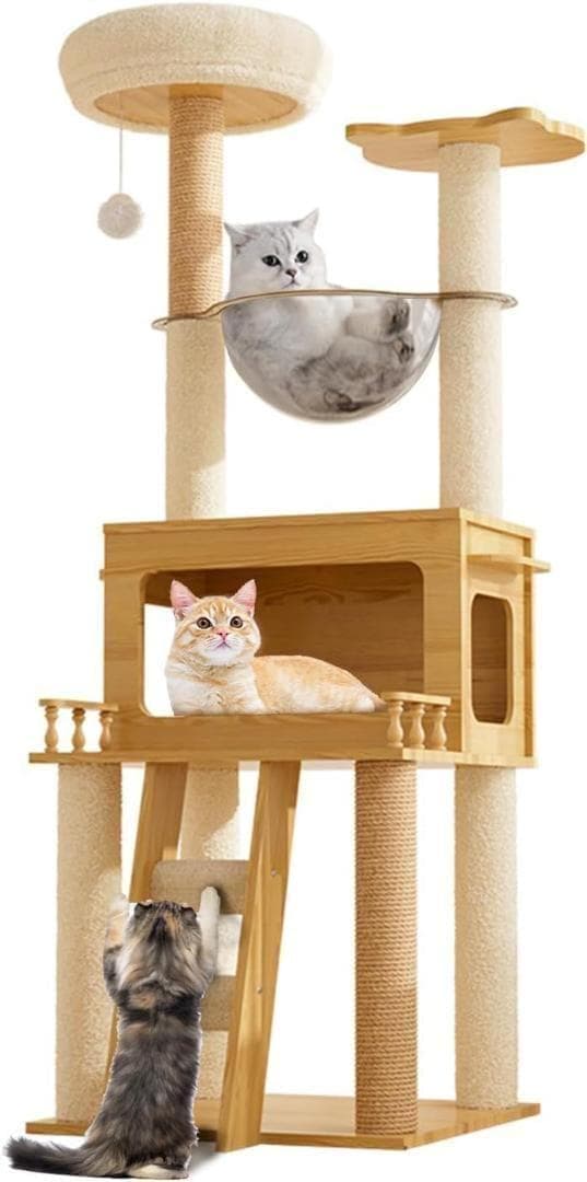 登りやすい！キャットタワー 木製 据え置き型 大型 猫用 組み立て簡単