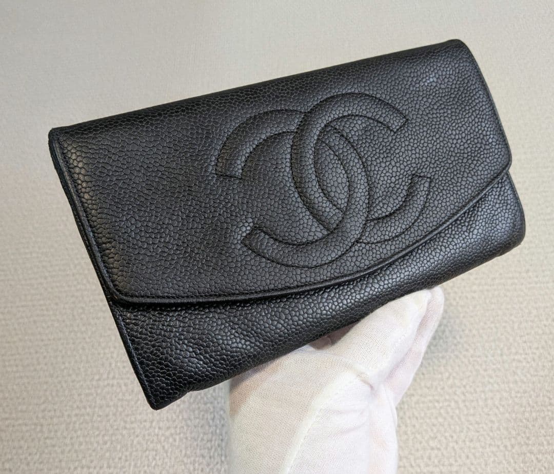 シャネル　デカココ　黒　長財布　キャビアスキン　ヴィンテージ　スマホ　ショルダー