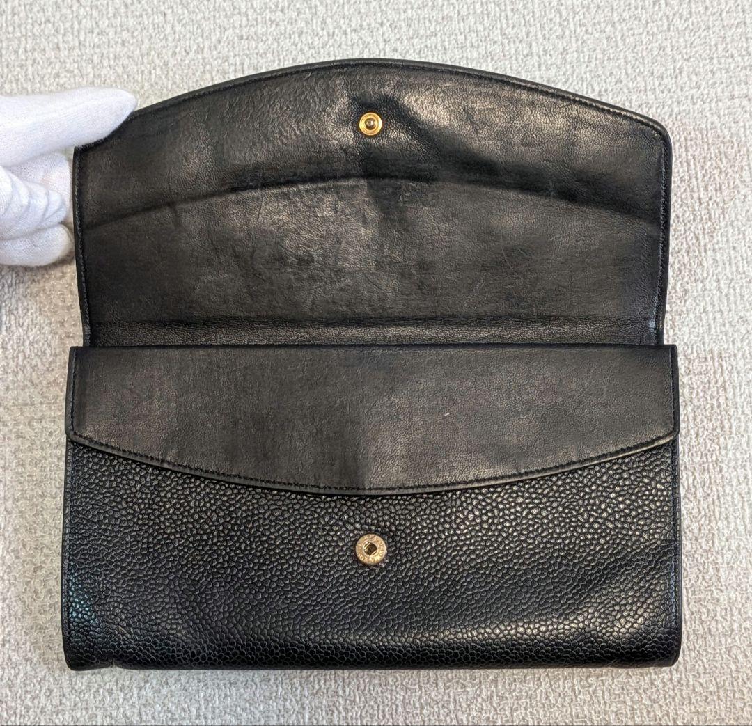 シャネル　デカココ　黒　長財布　キャビアスキン　ヴィンテージ　スマホ　ショルダー