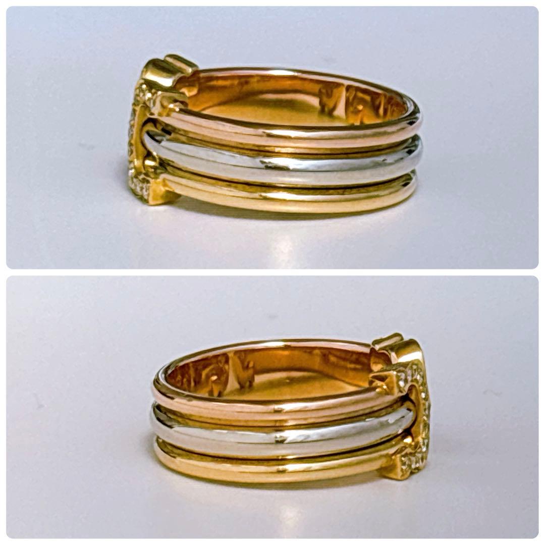 【新品仕上げ】カルティエ 2C　C2 スリーゴールド ダイヤ リング 10号