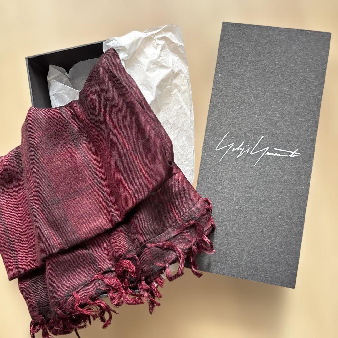 エンジチェック柄 マフラー カシミア　シルク　ヨウジヤマモト