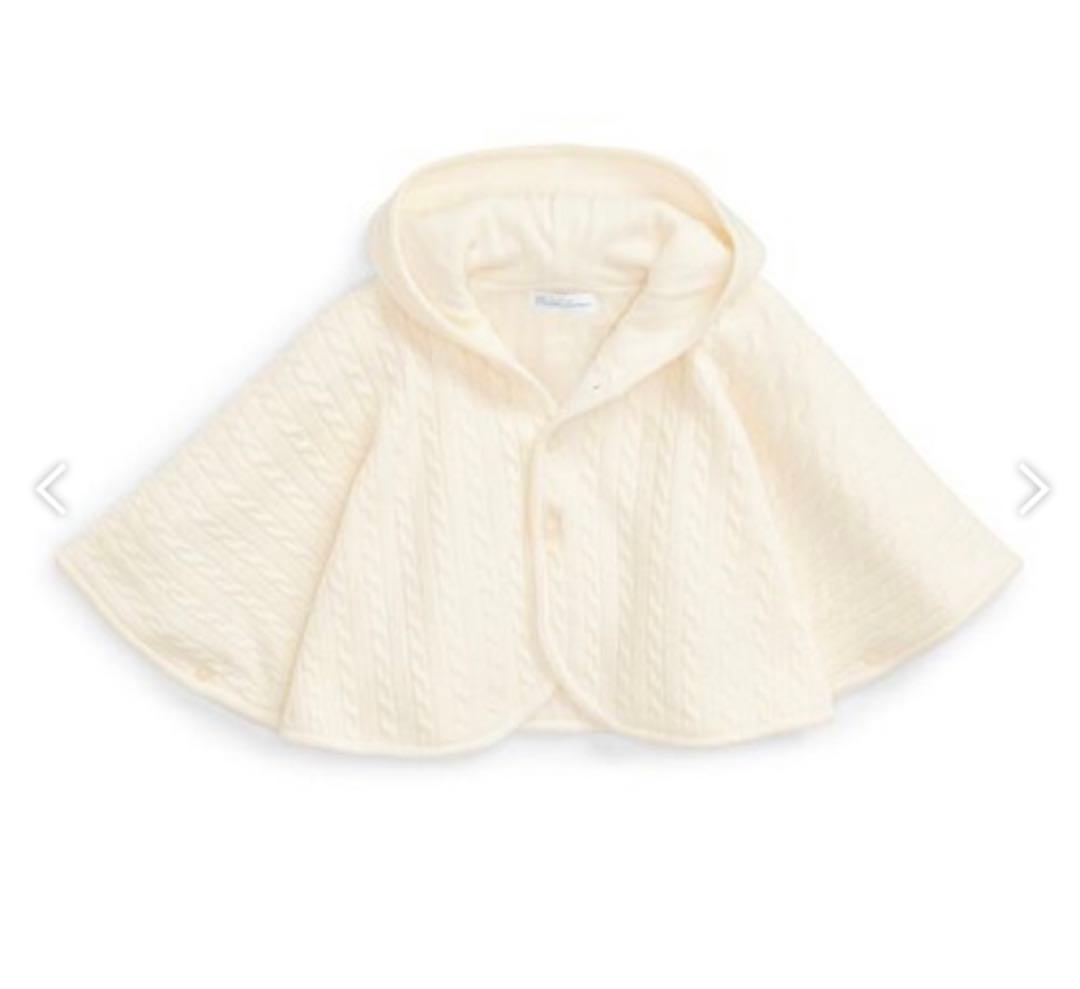 (ベビー)ケーブルニット ウール フーデッド ポンチョ