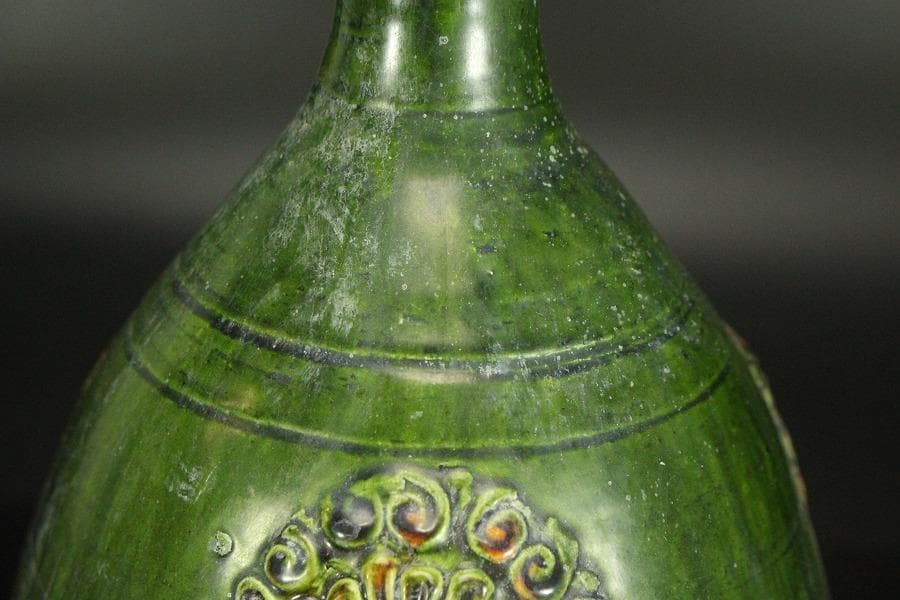 中国美術 緑釉 ニ彩 貼花瓶 高26.3cm(LC145)