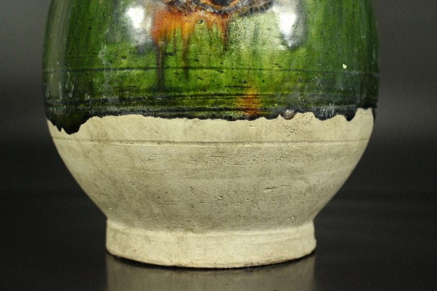 中国美術 緑釉 ニ彩 貼花瓶 高26.3cm(LC145)