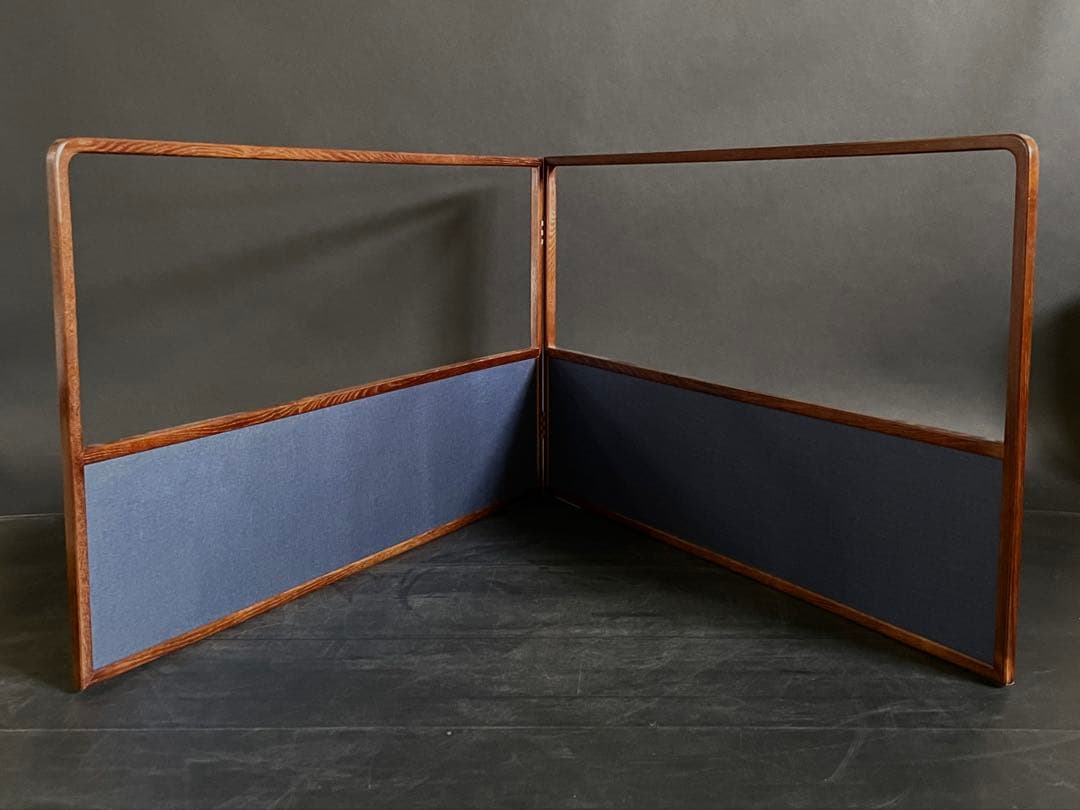 【美品】「祖」 紺地 鳥の子 両面使い 桑縁 上透かし 風炉先屏風（121⑤）