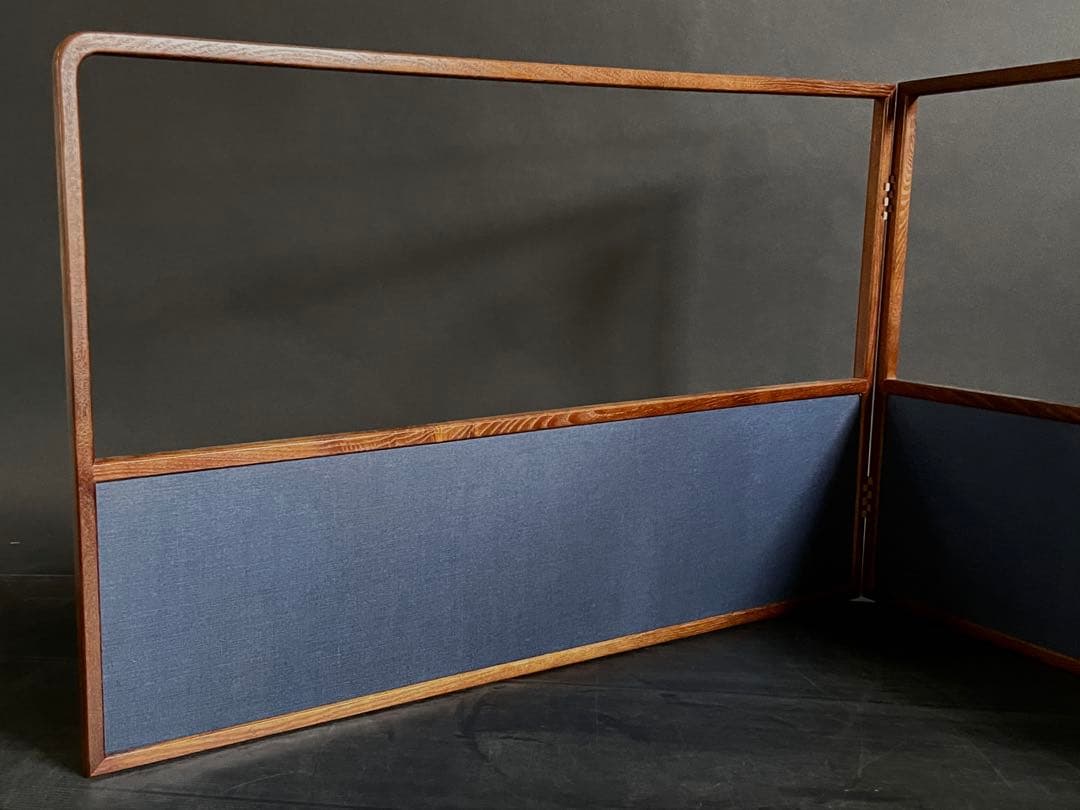 【美品】「祖」 紺地 鳥の子 両面使い 桑縁 上透かし 風炉先屏風（121⑤）