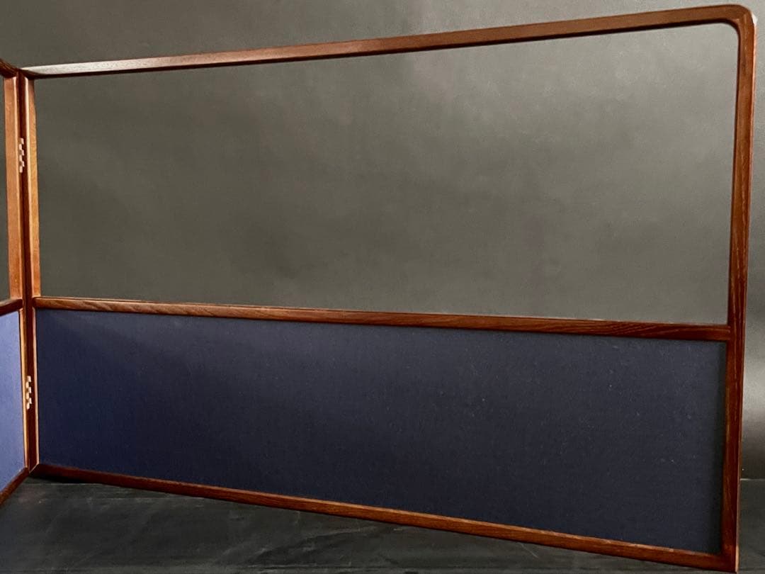 【美品】「祖」 紺地 鳥の子 両面使い 桑縁 上透かし 風炉先屏風（121⑤）