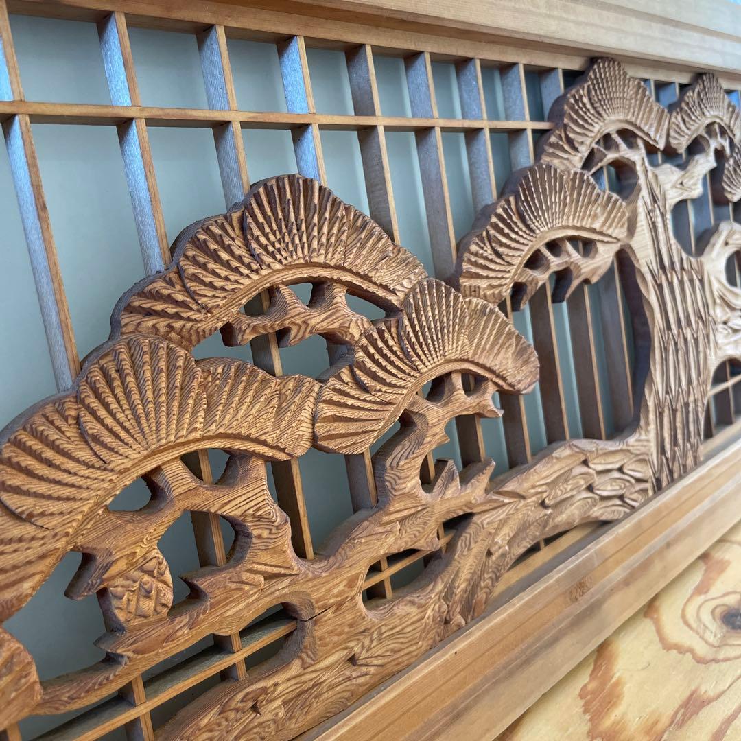 欄間 松　彫刻　すりガラス　建具　らんま