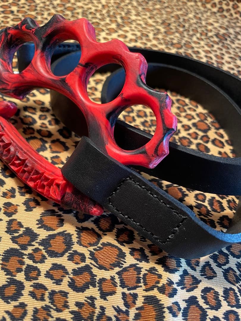 赤黒　ナックル　ドッグ　リード　本革