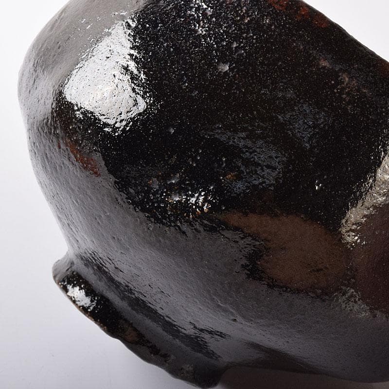 茶道具　九代　楽吉左衛門　了入造　黒楽茶碗　仕覆付　共箱　V　7571