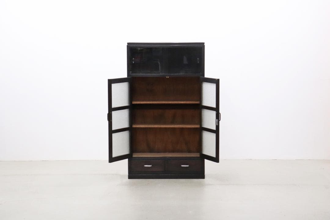 レトロ ガラス キャビネット ダイヤガラス 食器棚 書棚 本棚 本箱 収納 水屋