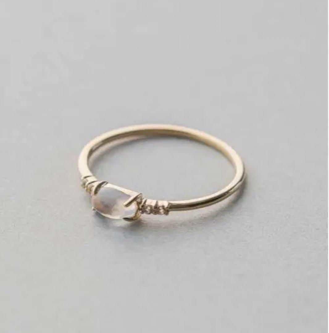 K10YG ムーンストーン/ホワイトトパーズ リング「レイヤード」