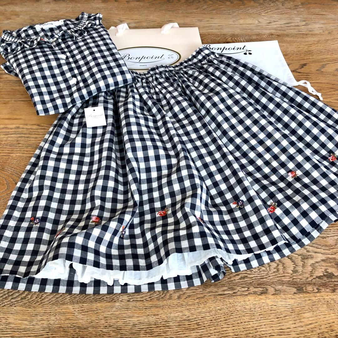 Bonpoint♡ ギンガムチェック 刺繍スカート 14A