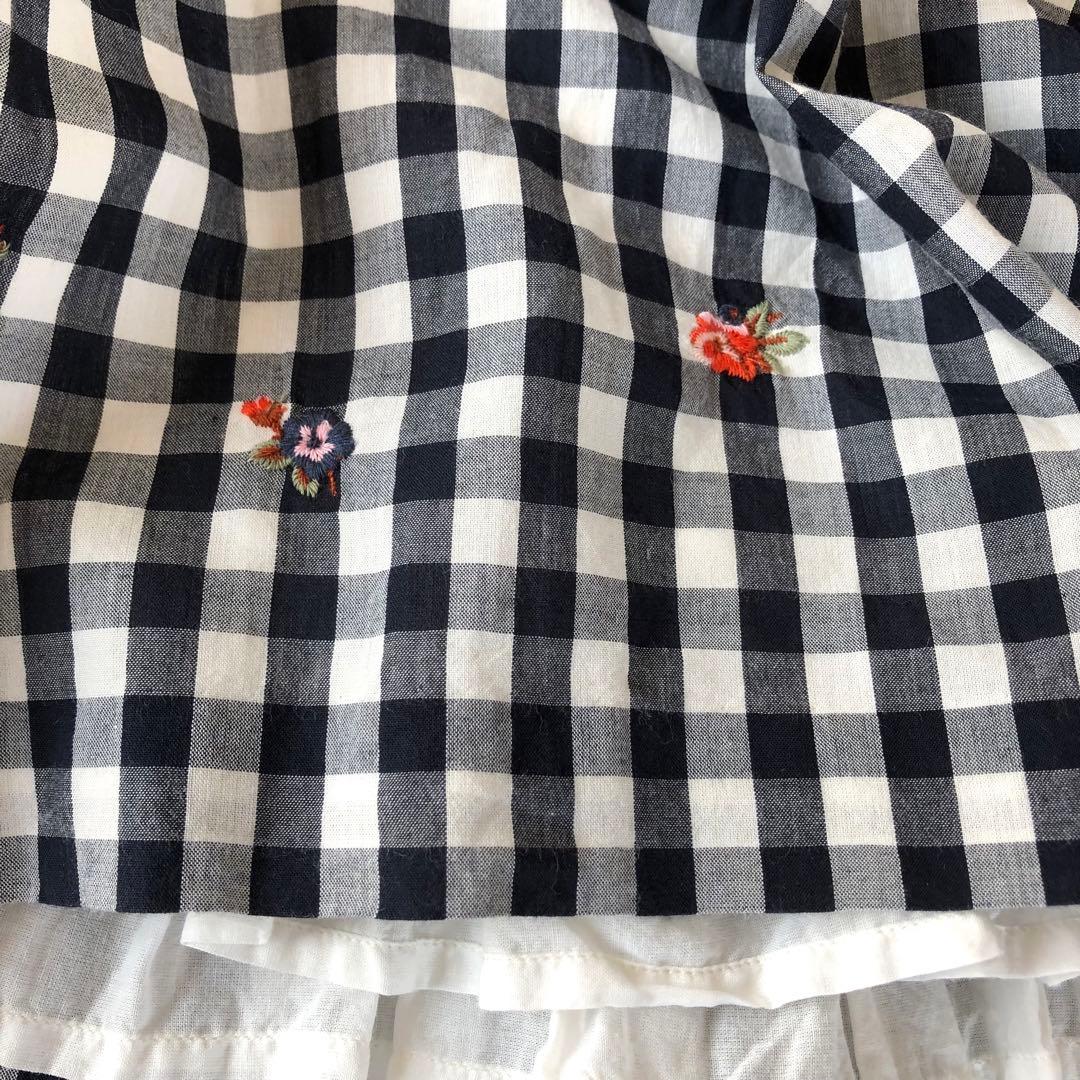 Bonpoint♡ ギンガムチェック 刺繍スカート 14A
